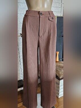 A New Day Brown Houndstooth Wide-Leg Dress Pants